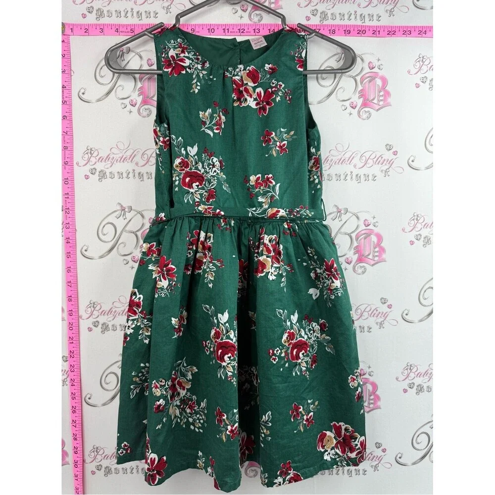 Carter's dress Green Floral Sleeveless Party Dress with Red and Cream Accents